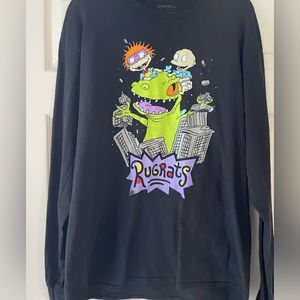 Rugrats Reptar Dinosaur Black Long Sleeve T-shirt Sz Large